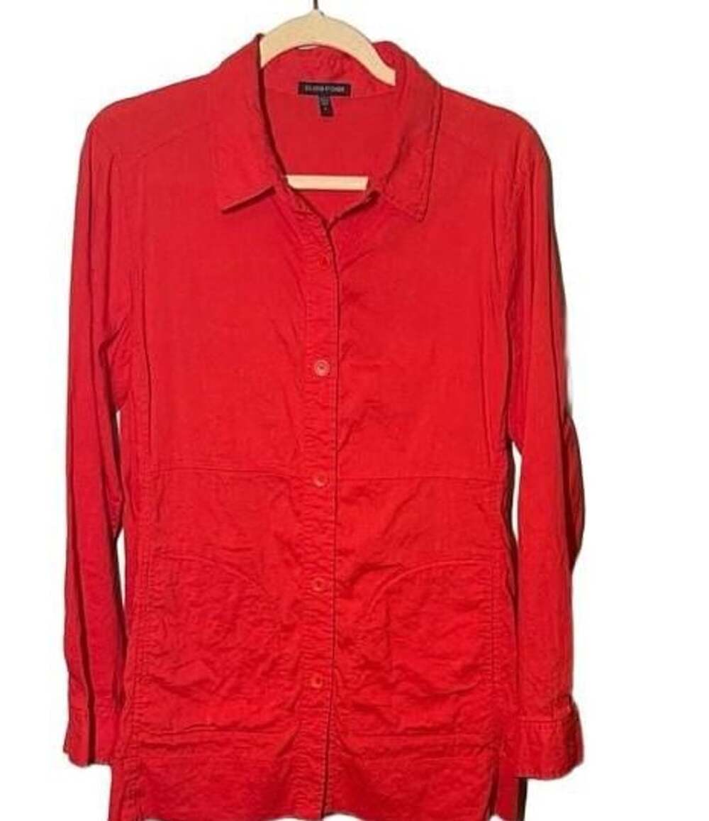 Eileen Fisher Linen Blend Italian Fabric  Shirt, Sz. Pouch Pockets , Shacket